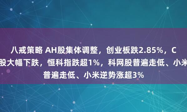 八戒策略 AH股集体调整,创业板跌2.85%,CPO等AI硬件股大幅下跌,恒科指跌超1%,科网股普遍走低、小米逆势涨超3%
